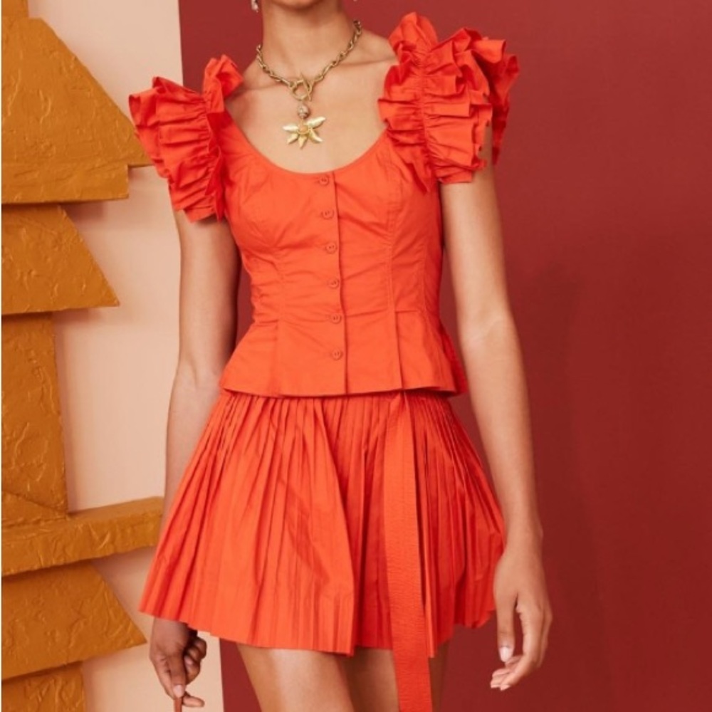 Ulla Johnson Orange Ruffle Top & Skort set